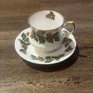 Vintage Queen’s Rosina “Yultide” Teacup and Saucer Set with Gold Trim
